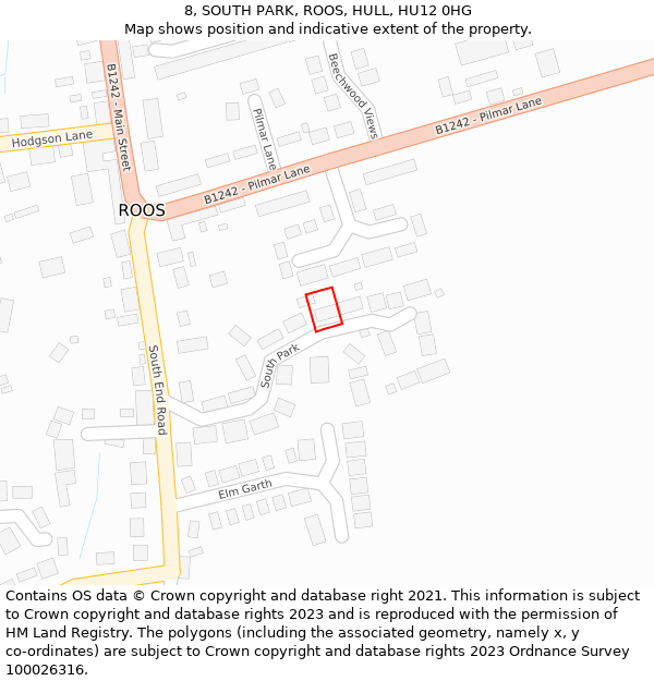 8, SOUTH PARK, ROOS, HULL, HU12 0HG: Location map and indicative extent of plot