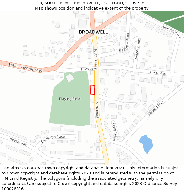 8, SOUTH ROAD, BROADWELL, COLEFORD, GL16 7EA: Location map and indicative extent of plot