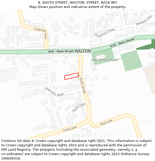 8, SOUTH STREET, WALTON, STREET, BA16 9RY: Location map and indicative extent of plot