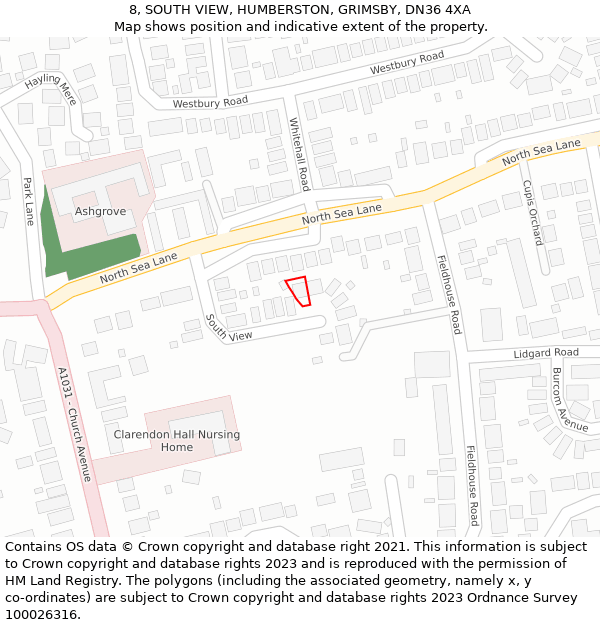 8, SOUTH VIEW, HUMBERSTON, GRIMSBY, DN36 4XA: Location map and indicative extent of plot