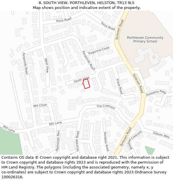 8, SOUTH VIEW, PORTHLEVEN, HELSTON, TR13 9LS: Location map and indicative extent of plot