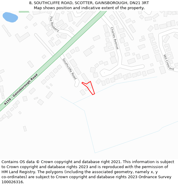 8, SOUTHCLIFFE ROAD, SCOTTER, GAINSBOROUGH, DN21 3RT: Location map and indicative extent of plot