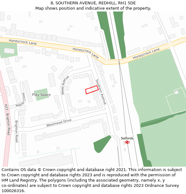 8, SOUTHERN AVENUE, REDHILL, RH1 5DE: Location map and indicative extent of plot