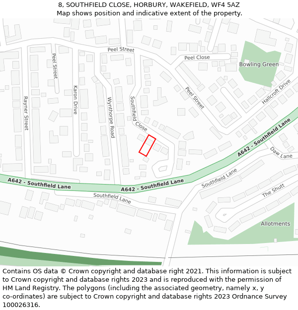 8, SOUTHFIELD CLOSE, HORBURY, WAKEFIELD, WF4 5AZ: Location map and indicative extent of plot