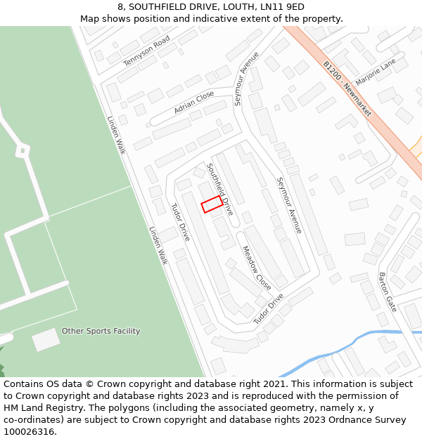 8, SOUTHFIELD DRIVE, LOUTH, LN11 9ED: Location map and indicative extent of plot