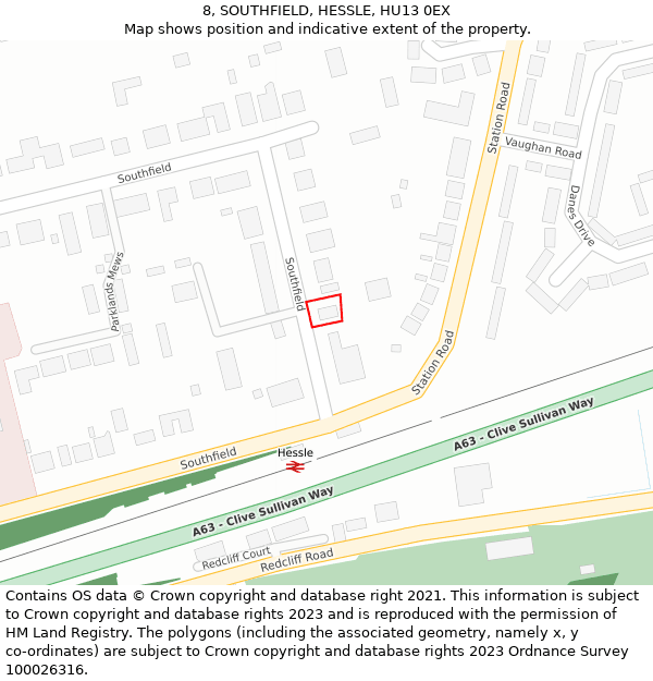 8, SOUTHFIELD, HESSLE, HU13 0EX: Location map and indicative extent of plot