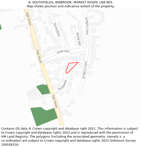 8, SOUTHFIELDS, BINBROOK, MARKET RASEN, LN8 6DX: Location map and indicative extent of plot