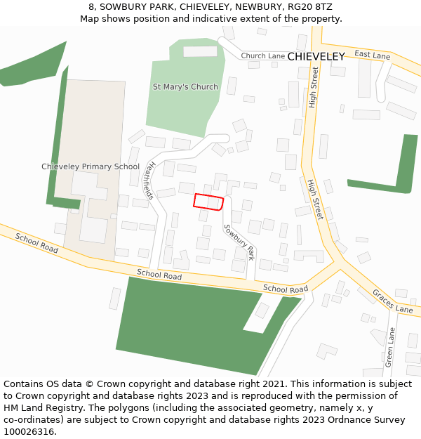 8, SOWBURY PARK, CHIEVELEY, NEWBURY, RG20 8TZ: Location map and indicative extent of plot