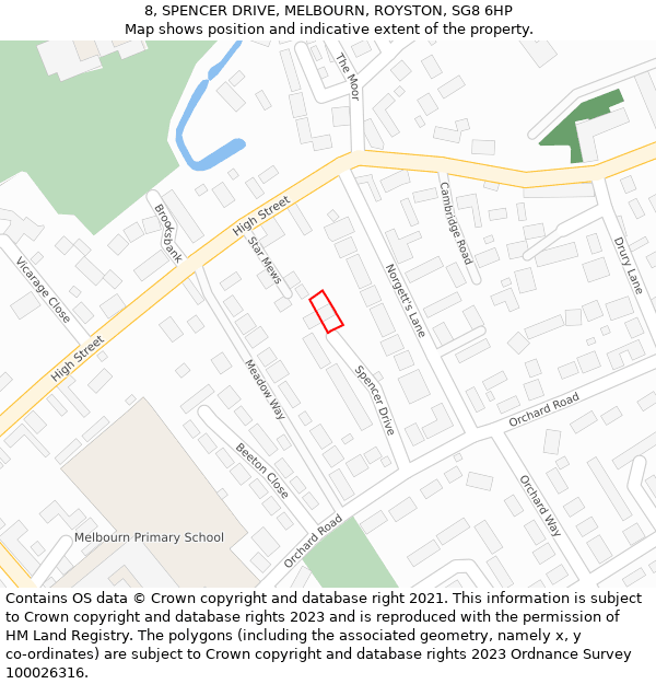 8, SPENCER DRIVE, MELBOURN, ROYSTON, SG8 6HP: Location map and indicative extent of plot