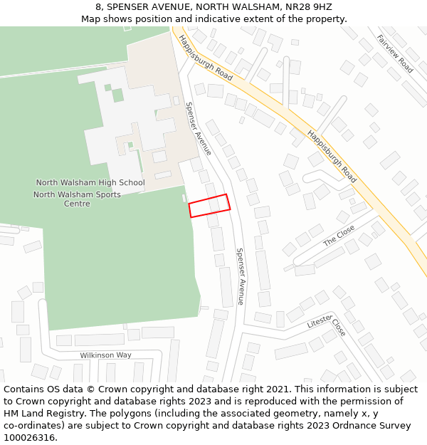 8, SPENSER AVENUE, NORTH WALSHAM, NR28 9HZ: Location map and indicative extent of plot