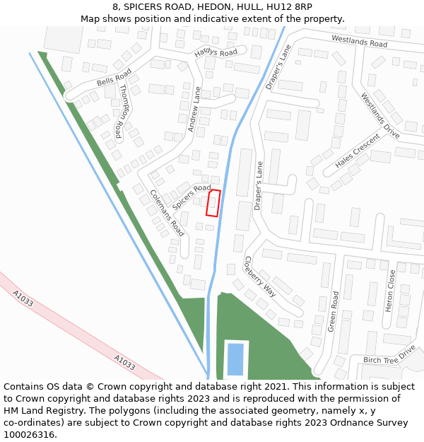 8, SPICERS ROAD, HEDON, HULL, HU12 8RP: Location map and indicative extent of plot