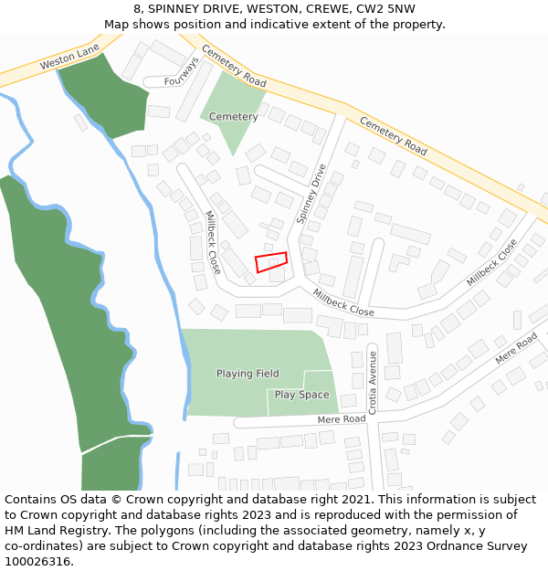 8, SPINNEY DRIVE, WESTON, CREWE, CW2 5NW: Location map and indicative extent of plot