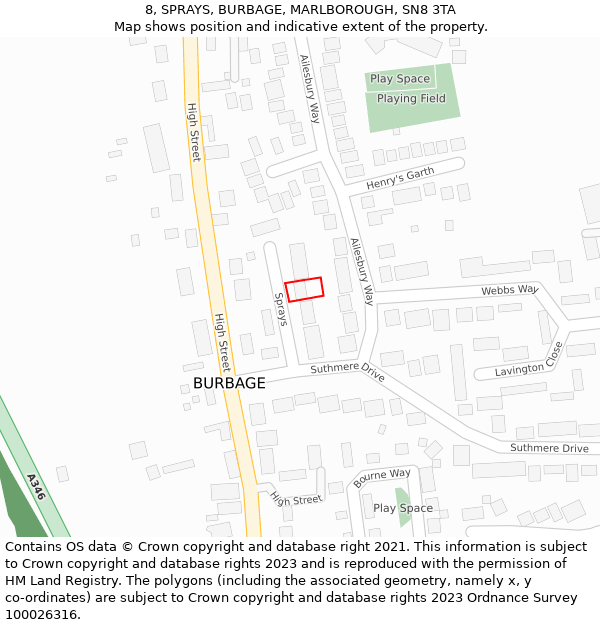 8, SPRAYS, BURBAGE, MARLBOROUGH, SN8 3TA: Location map and indicative extent of plot