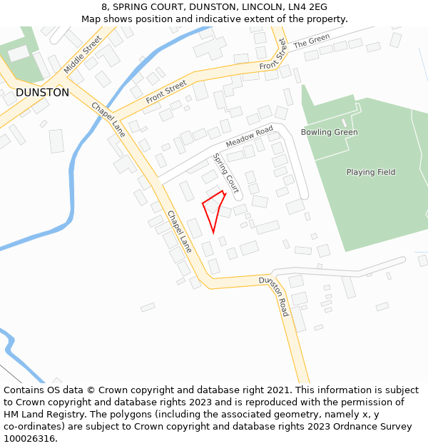 8, SPRING COURT, DUNSTON, LINCOLN, LN4 2EG: Location map and indicative extent of plot