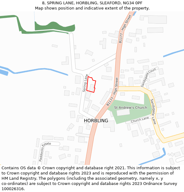 8, SPRING LANE, HORBLING, SLEAFORD, NG34 0PF: Location map and indicative extent of plot