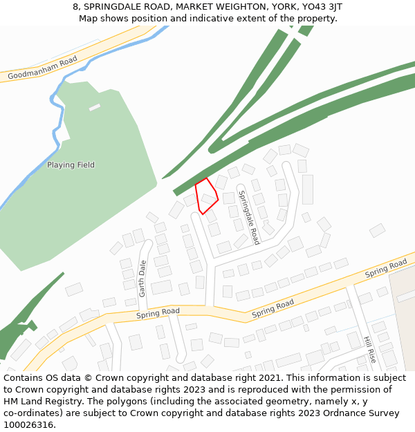 8, SPRINGDALE ROAD, MARKET WEIGHTON, YORK, YO43 3JT: Location map and indicative extent of plot