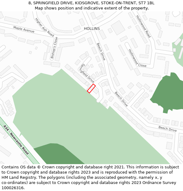 8, SPRINGFIELD DRIVE, KIDSGROVE, STOKE-ON-TRENT, ST7 1BL: Location map and indicative extent of plot