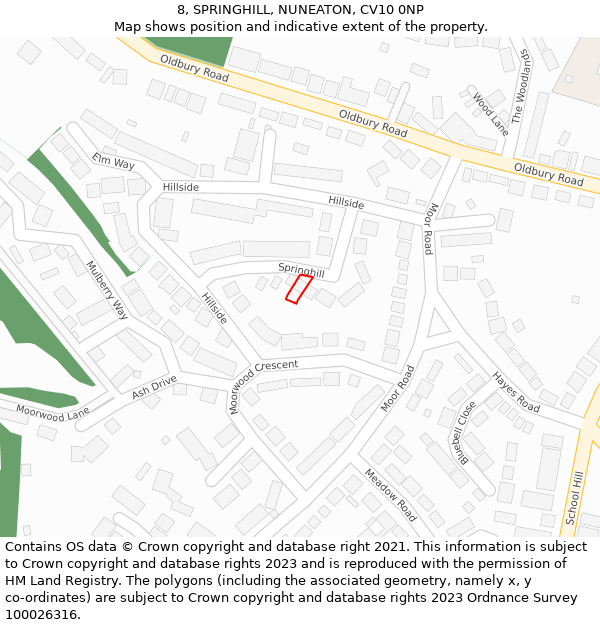 8, SPRINGHILL, NUNEATON, CV10 0NP: Location map and indicative extent of plot