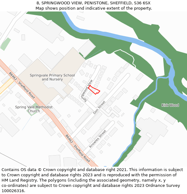 8, SPRINGWOOD VIEW, PENISTONE, SHEFFIELD, S36 6SX: Location map and indicative extent of plot