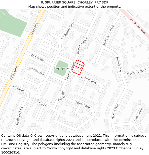 8, SPURRIER SQUARE, CHORLEY, PR7 3DP: Location map and indicative extent of plot