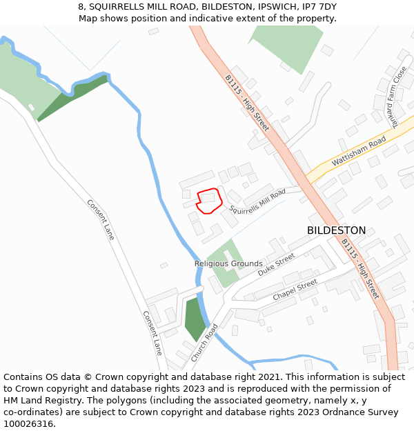 8, SQUIRRELLS MILL ROAD, BILDESTON, IPSWICH, IP7 7DY: Location map and indicative extent of plot