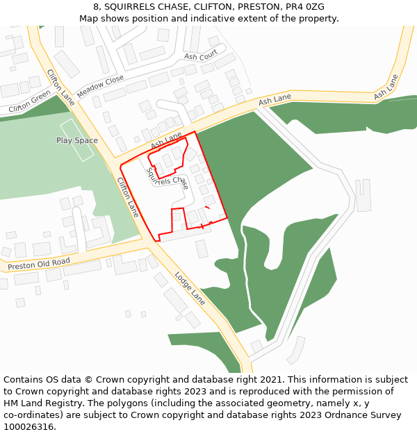 8, SQUIRRELS CHASE, CLIFTON, PRESTON, PR4 0ZG: Location map and indicative extent of plot