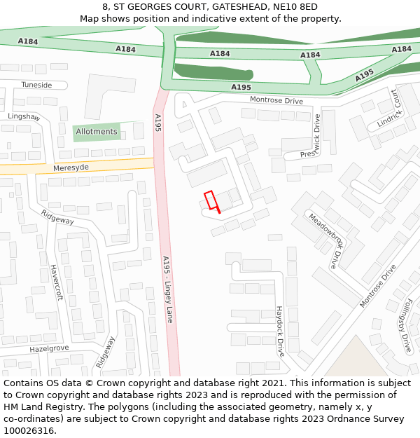 8, ST GEORGES COURT, GATESHEAD, NE10 8ED: Location map and indicative extent of plot