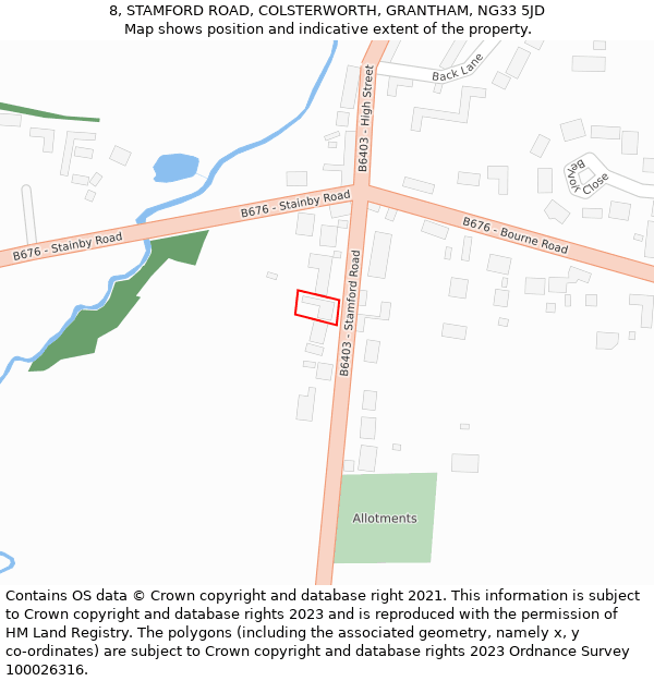 8, STAMFORD ROAD, COLSTERWORTH, GRANTHAM, NG33 5JD: Location map and indicative extent of plot