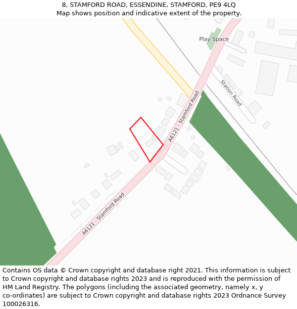 8, STAMFORD ROAD, ESSENDINE, STAMFORD, PE9 4LQ: Location map and indicative extent of plot