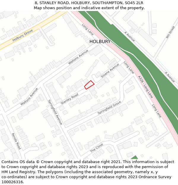 8, STANLEY ROAD, HOLBURY, SOUTHAMPTON, SO45 2LR: Location map and indicative extent of plot