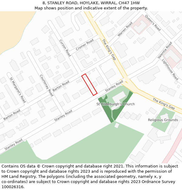 8, STANLEY ROAD, HOYLAKE, WIRRAL, CH47 1HW: Location map and indicative extent of plot