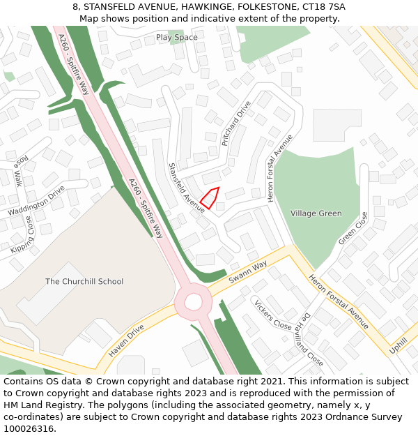 8, STANSFELD AVENUE, HAWKINGE, FOLKESTONE, CT18 7SA: Location map and indicative extent of plot