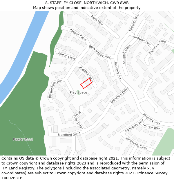 8, STAPELEY CLOSE, NORTHWICH, CW9 8WR: Location map and indicative extent of plot