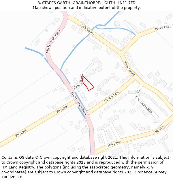 8, STAPES GARTH, GRAINTHORPE, LOUTH, LN11 7FD: Location map and indicative extent of plot