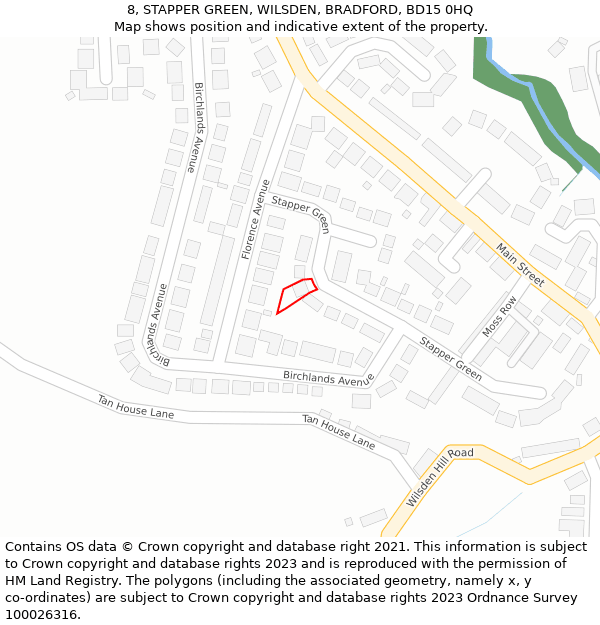 8, STAPPER GREEN, WILSDEN, BRADFORD, BD15 0HQ: Location map and indicative extent of plot