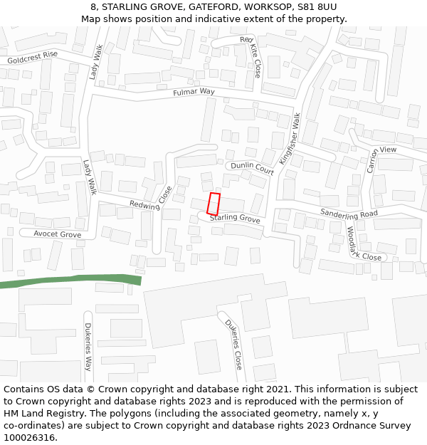 8, STARLING GROVE, GATEFORD, WORKSOP, S81 8UU: Location map and indicative extent of plot