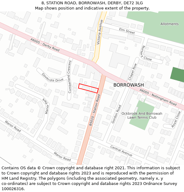 8, STATION ROAD, BORROWASH, DERBY, DE72 3LG: Location map and indicative extent of plot