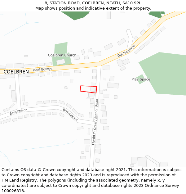 8, STATION ROAD, COELBREN, NEATH, SA10 9PL: Location map and indicative extent of plot