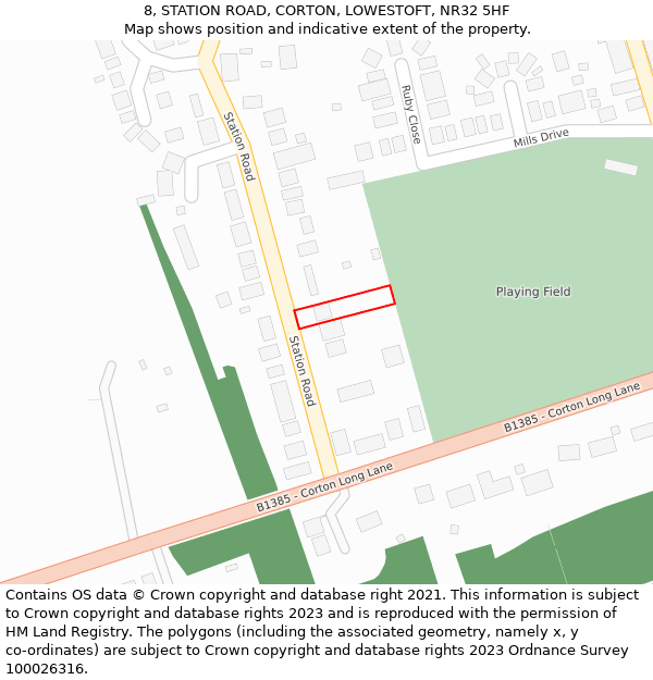 8, STATION ROAD, CORTON, LOWESTOFT, NR32 5HF: Location map and indicative extent of plot