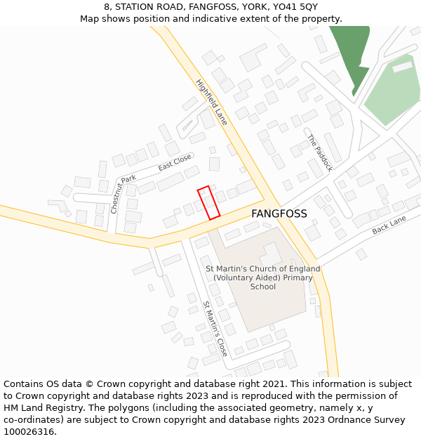 8, STATION ROAD, FANGFOSS, YORK, YO41 5QY: Location map and indicative extent of plot
