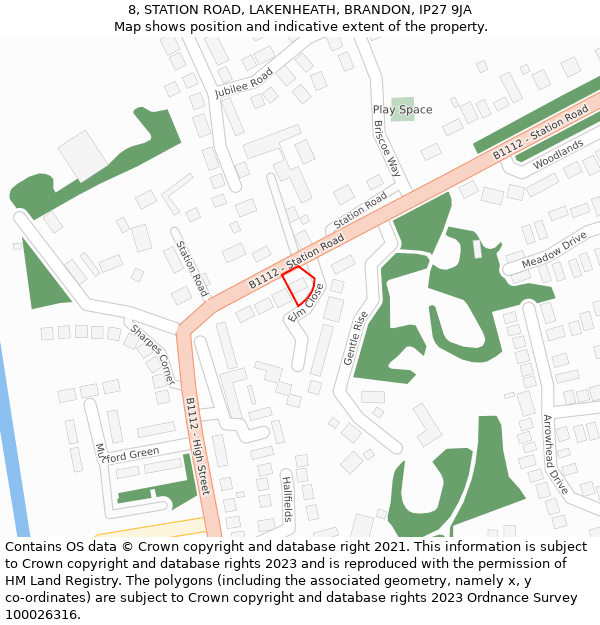 8, STATION ROAD, LAKENHEATH, BRANDON, IP27 9JA: Location map and indicative extent of plot