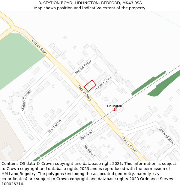 8, STATION ROAD, LIDLINGTON, BEDFORD, MK43 0SA: Location map and indicative extent of plot