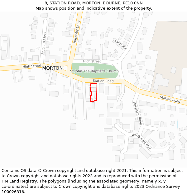 8, STATION ROAD, MORTON, BOURNE, PE10 0NN: Location map and indicative extent of plot