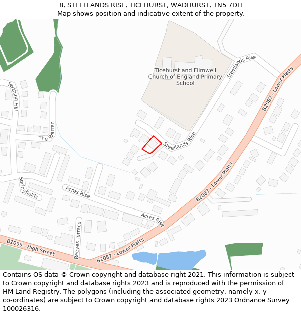 8, STEELLANDS RISE, TICEHURST, WADHURST, TN5 7DH: Location map and indicative extent of plot