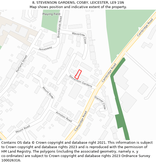 8, STEVENSON GARDENS, COSBY, LEICESTER, LE9 1SN: Location map and indicative extent of plot