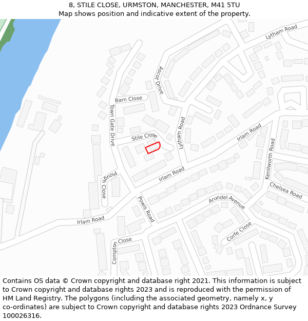 8, STILE CLOSE, URMSTON, MANCHESTER, M41 5TU: Location map and indicative extent of plot