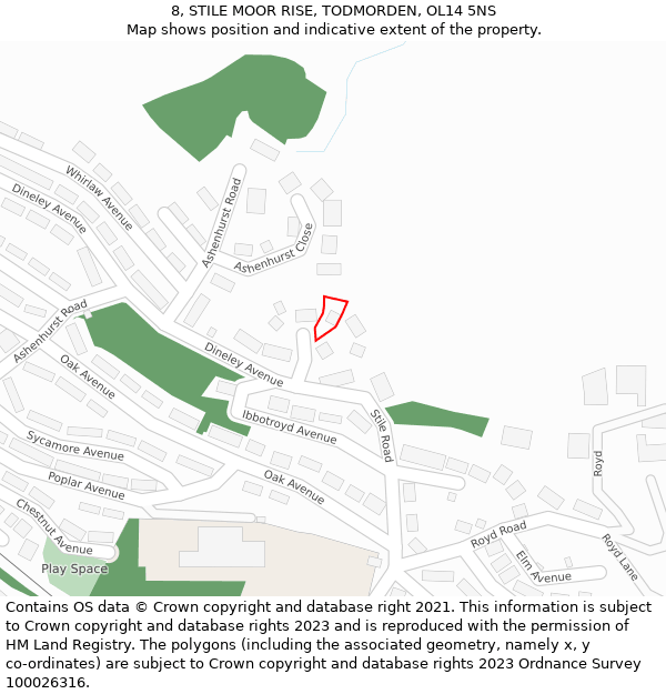 8, STILE MOOR RISE, TODMORDEN, OL14 5NS: Location map and indicative extent of plot