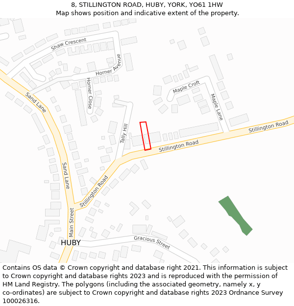 8, STILLINGTON ROAD, HUBY, YORK, YO61 1HW: Location map and indicative extent of plot