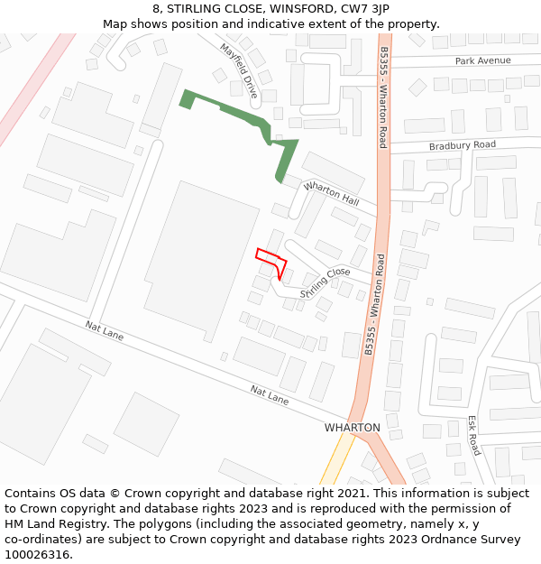 8, STIRLING CLOSE, WINSFORD, CW7 3JP: Location map and indicative extent of plot