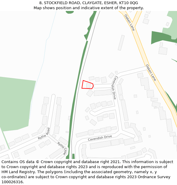 8, STOCKFIELD ROAD, CLAYGATE, ESHER, KT10 0QG: Location map and indicative extent of plot